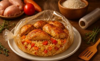 Курица с рисом в рукаве