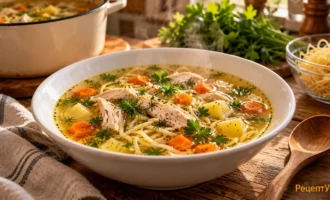 Куриный суп с яичной лапшой