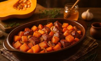 Тыква запеченная в духовке с мясом