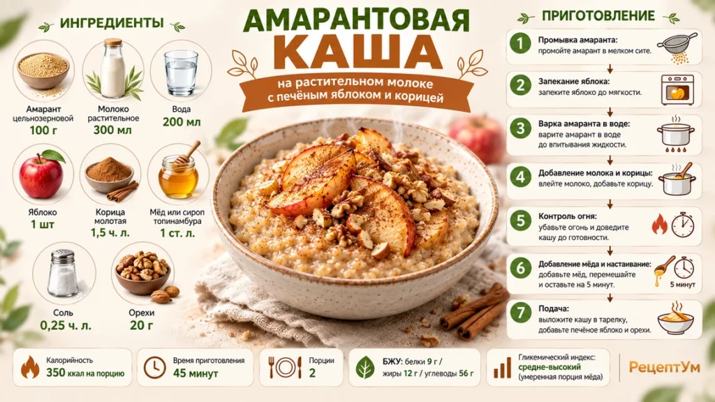 Амарантовая каша на кокосовом молоке с запечённым яблоком