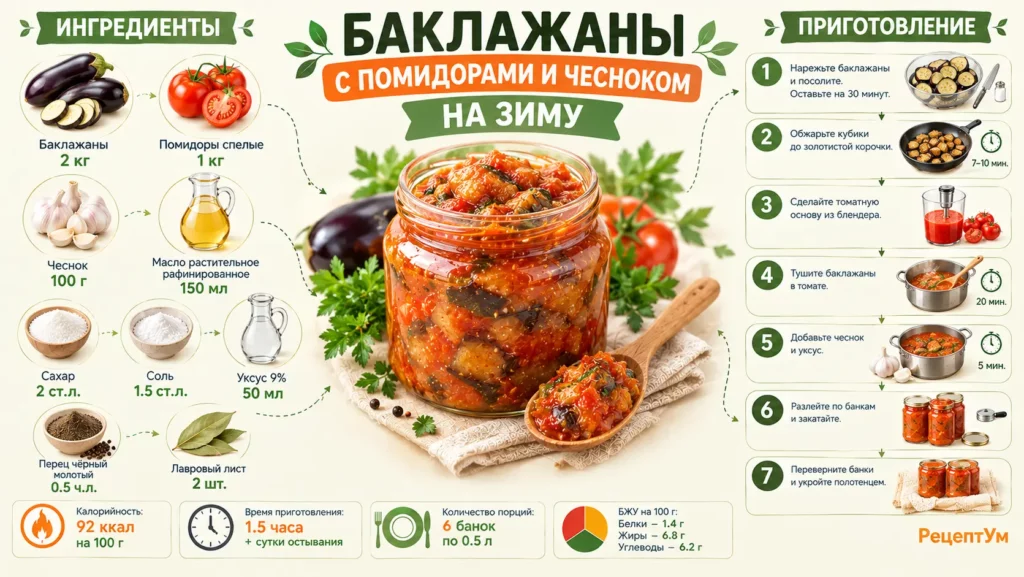 Баклажаны с помидорами и чесноком на зиму