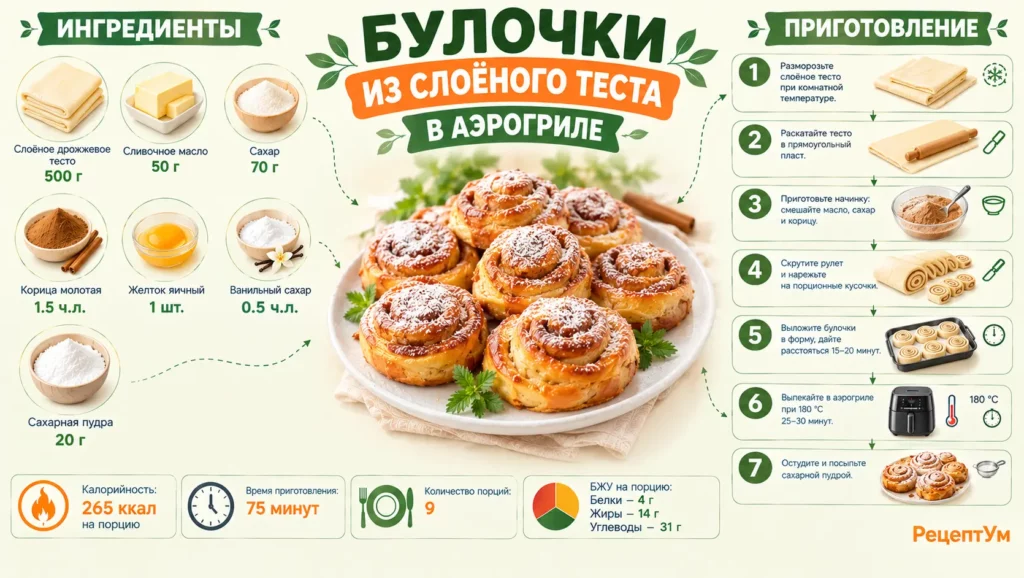 Булочки из слоёного теста в аэрогриле