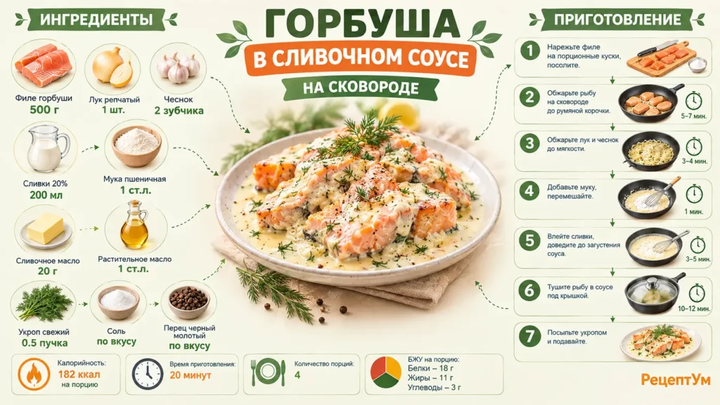 Горбуша в сливочном соусе на сковороде