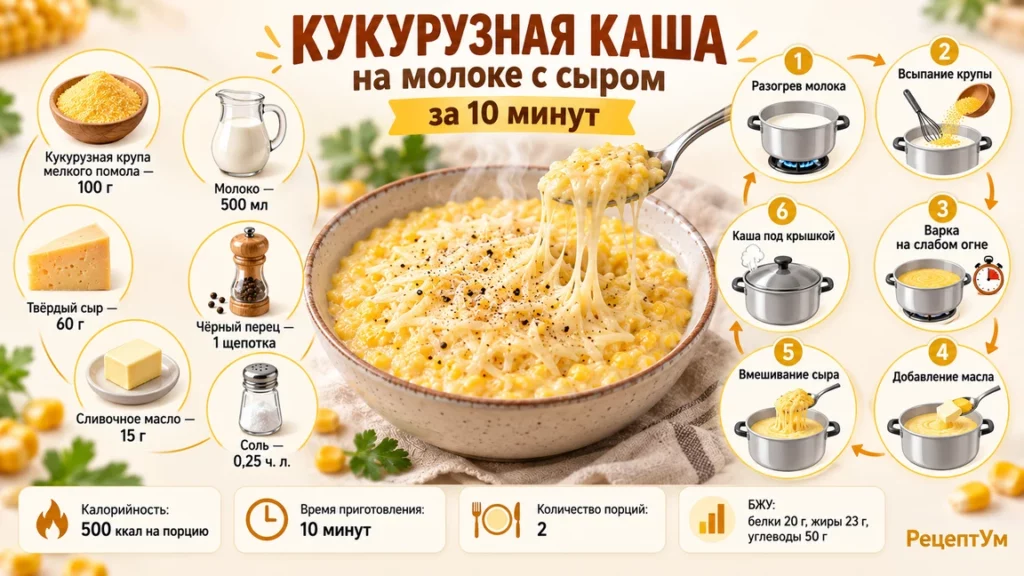 Кукурузная каша на молоке с сыром за 10 минут