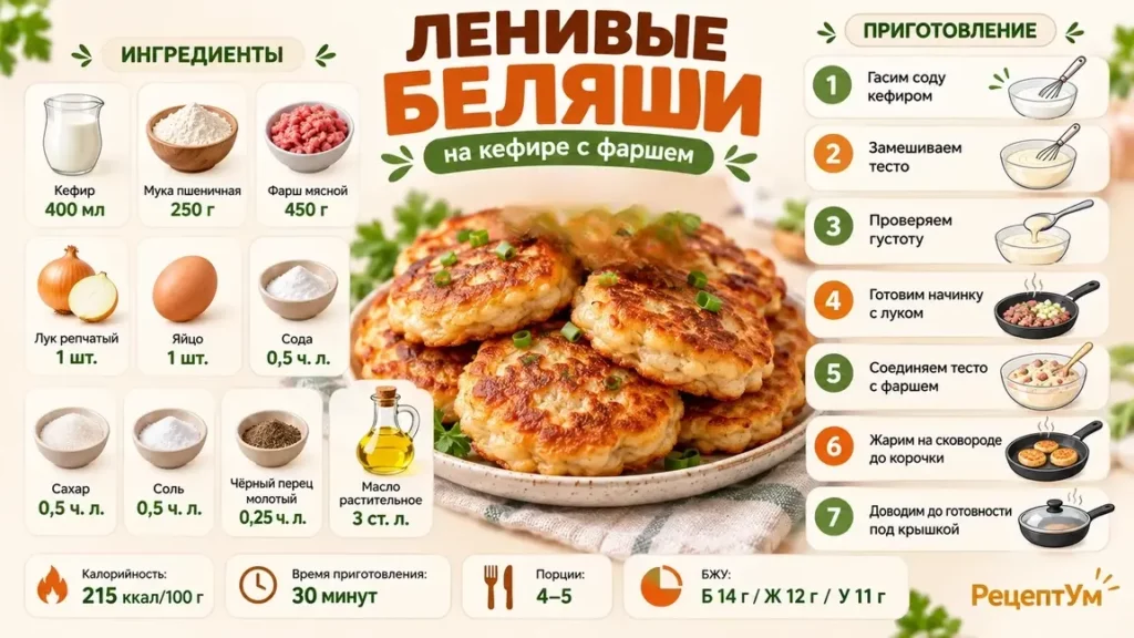 Ленивые беляши на кефире с фаршем за 30 минут