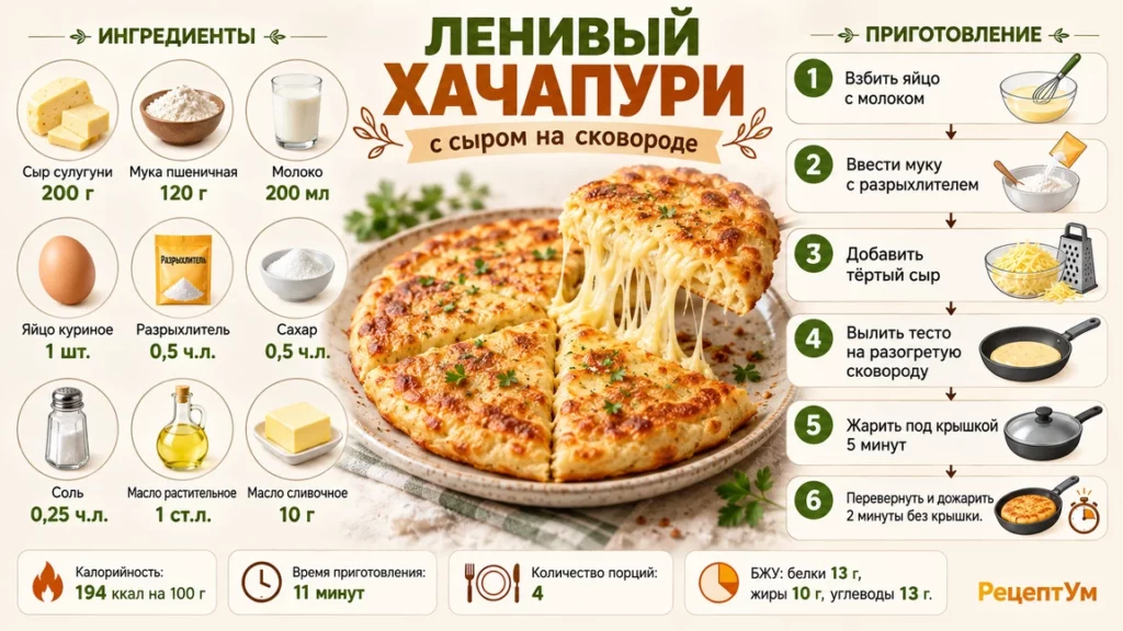 Ленивые хачапури с сыром на сковороде за 10 минут