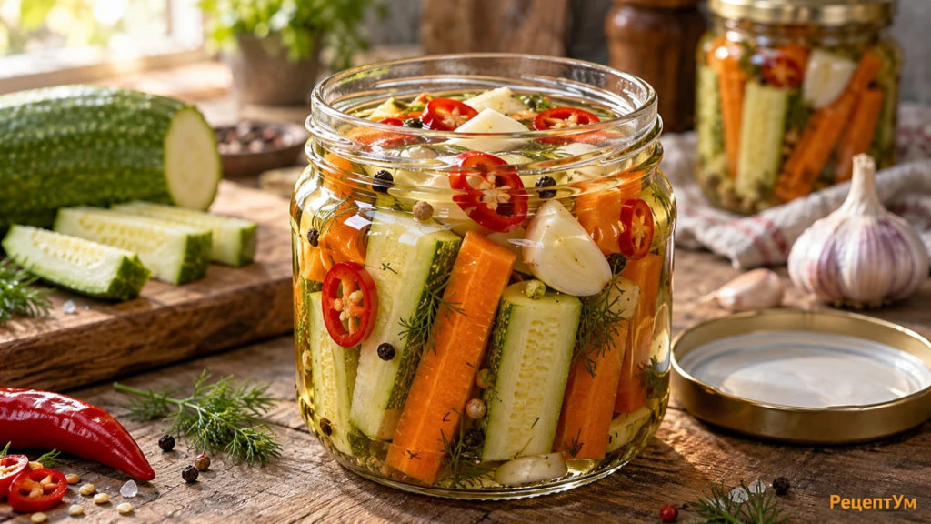 Острые кабачки с морковью и чесноком 