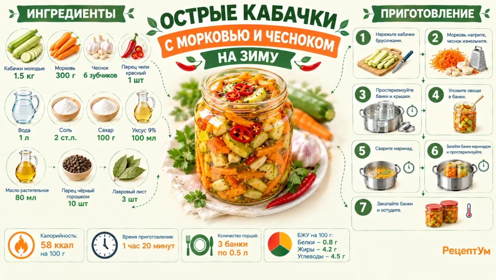 Острые кабачки с морковью и чесноком на зиму