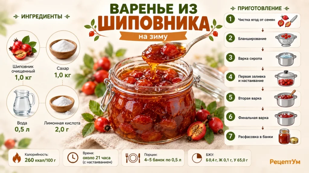 Варенье из шиповника на зиму не горчит и не мутнеет