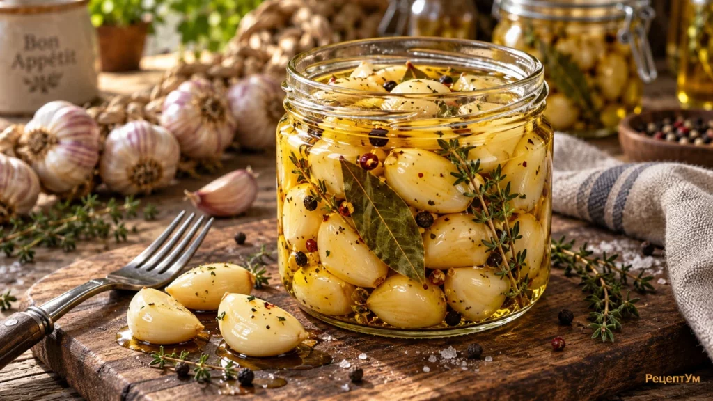 Маринованный чеснок с маслом на зиму