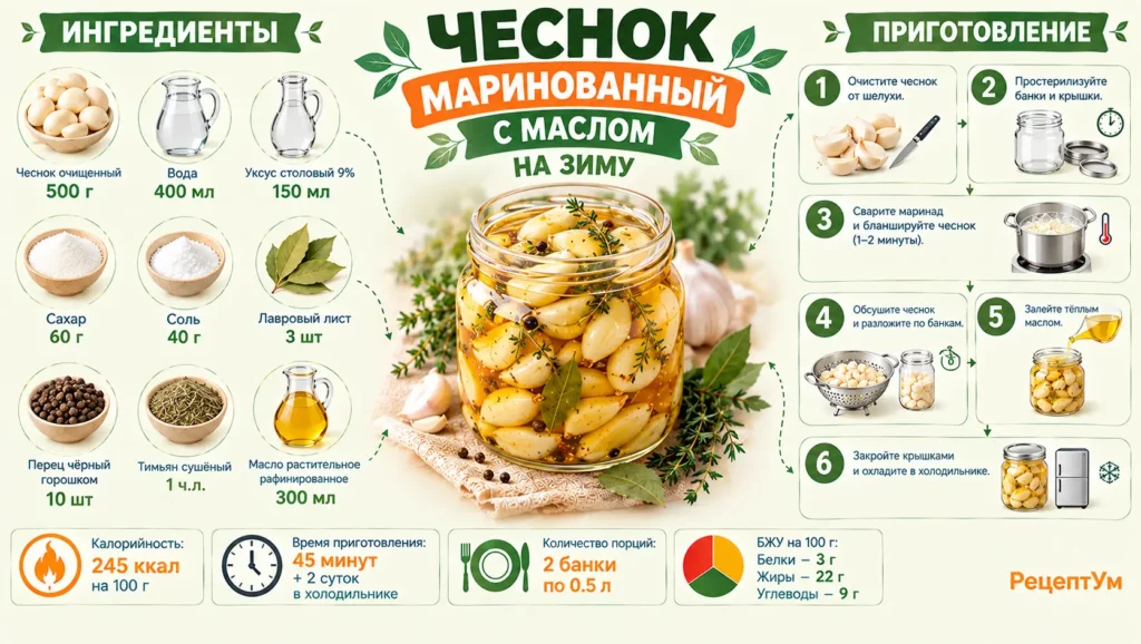 Чеснок маринованный с маслом на зиму