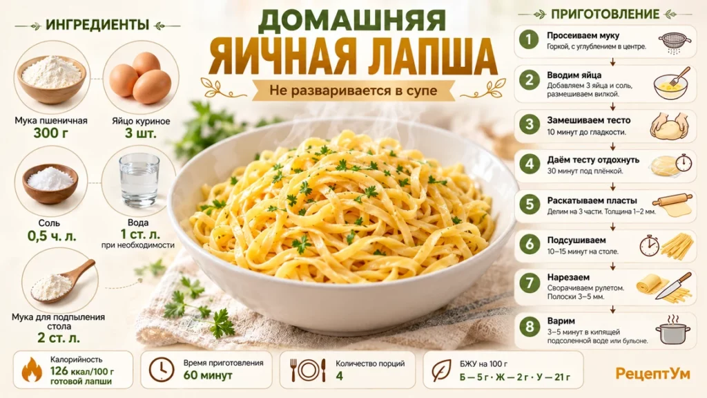 Домашняя яичная лапша за 60 минут