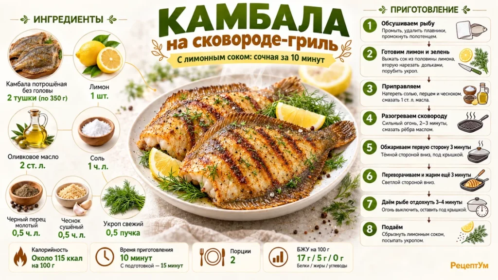Камбала на сковороде с лимоном