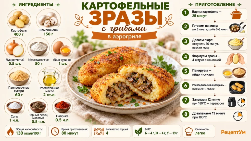 Картофельные зразы с грибами в аэрогриле: инфографика