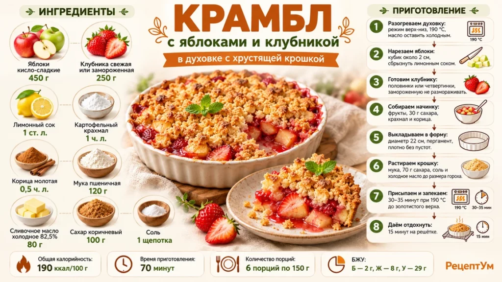 Крамбл с яблоками и клубникой в духовке