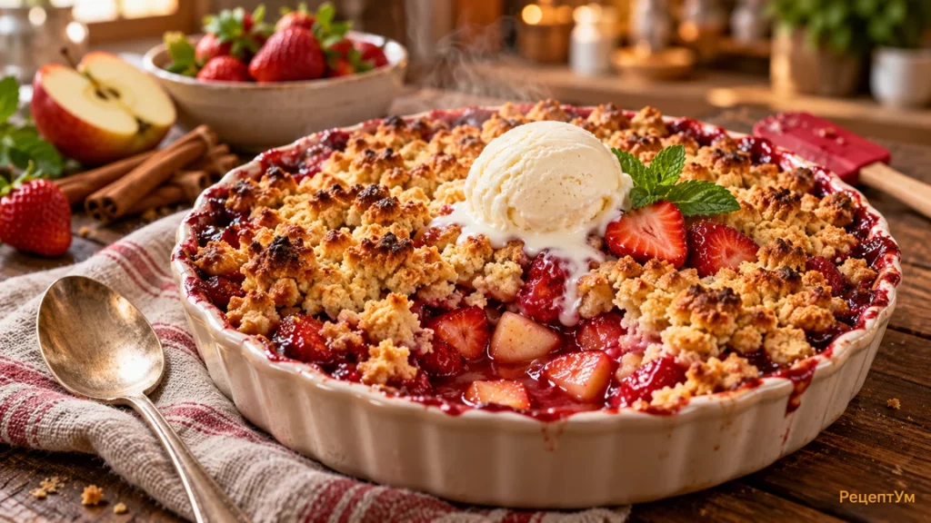 Крамбл с яблоками и клубникой