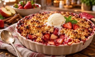 Крамбл с яблоками и клубникой