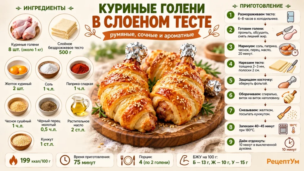 Куриные голени в слоеном тесте: готовим на праздник