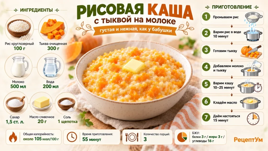 Рисовая каша с тыквой на молоке