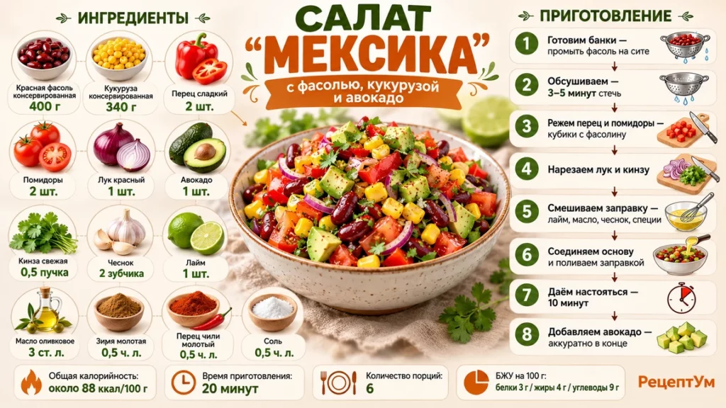 Салат Мексика: инфографика