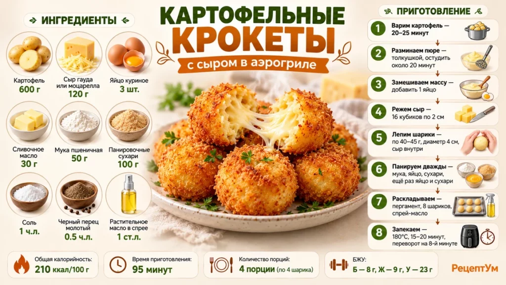 Инфографика: картофельные крокеты с сыром в аэрогриле