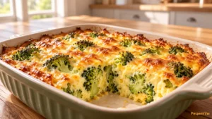 Золотистая запеканка из брокколи с сыром и яйцом в форме для запекания