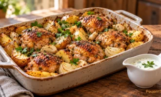 Средиземноморское жаркое с курицей и картофелем в форме для запекания